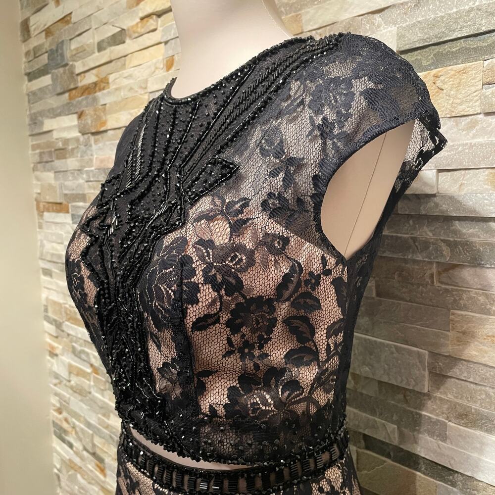 Morilee Madeline Gardner 2 Pc Beaded Black Lace Dress 6 | Mini Prom Cocktail - Picture 8 of 16